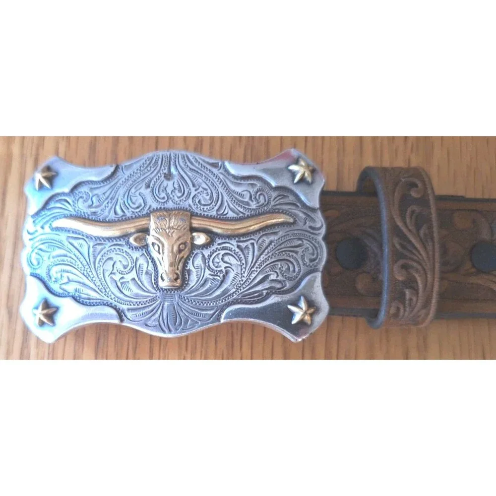 NWT Tony Lama LITTLE TEXAS Handtooled Western Leather Belt W Buckle Child 4/6 yr